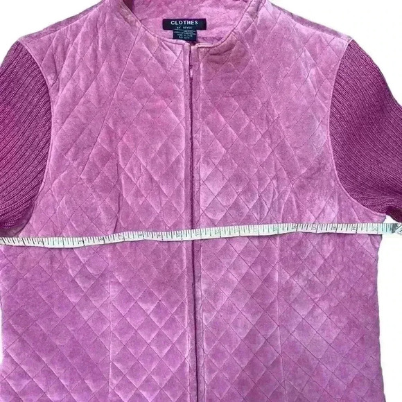 Clothes by Revue Pink/Mauve Quilted Leather Jacket Knit Sleeves. Size 14 - Picture 9 of 10